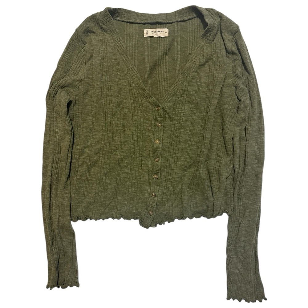 Lucky Brand Cropped Knit Button Down Top Cardigan Medium